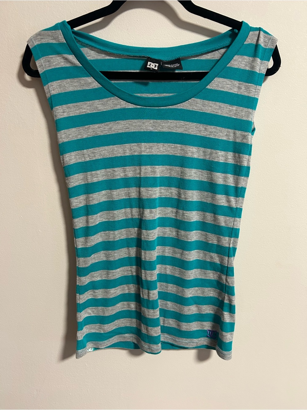 DC Teal and Light Gray Striped Tank Top